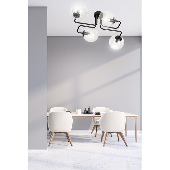 Emibig Emibig Kangasala toffe 4L plafondlamp zwart met transparant glas bollen E14 - Perfecte verlichting voor elke ruimte
