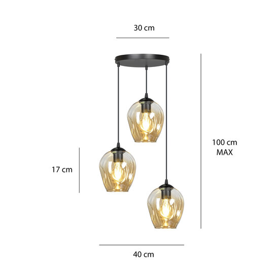 Emibig Emibig Lampe suspendue ronde 3L en verre ambre 3x E27 - Idéale pour créer une ambiance chaleureuse dans n'importe quelle pièce