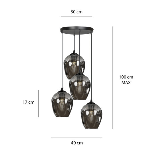 Emibig Emibig Nokia lampe suspendue ronde 4L en verre fumé 4x E27 - Idéale pour une ambiance élégante