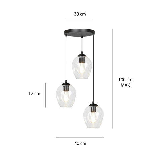 Emibig Emibig Lámpara colgante de vidrio transparente redonda 3L Nokia 3x E27 - Iluminación perfecta para cualquier espacio
