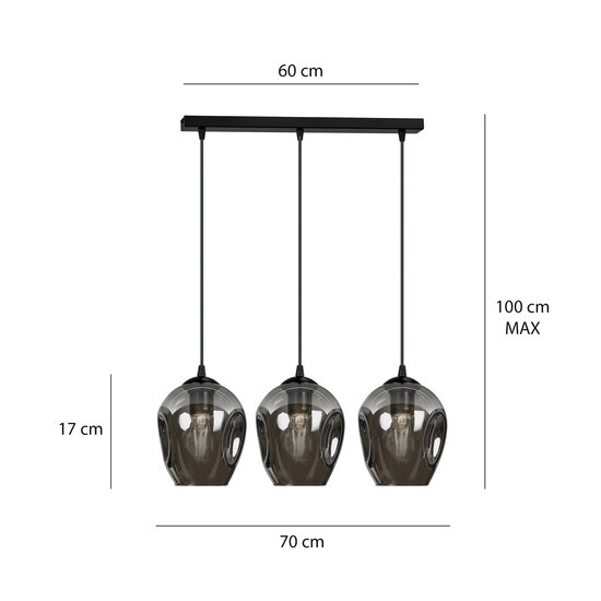 Emibig Emibig Nokia lámpara colgante de vidrio ahumado 3x E27 - Iluminación ideal para interiores modernos