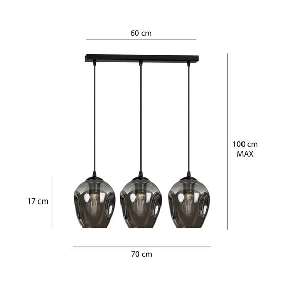 Emibig Emibig Nokia longue 3L lampe suspendue en verre fumé 3x E27 - Éclairage idéal pour les intérieurs modernes