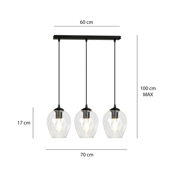 Emibig Emibig Nokia larga lámpara colgante de vidrio transparente 3x E27 - Iluminación ideal para cualquier espacio