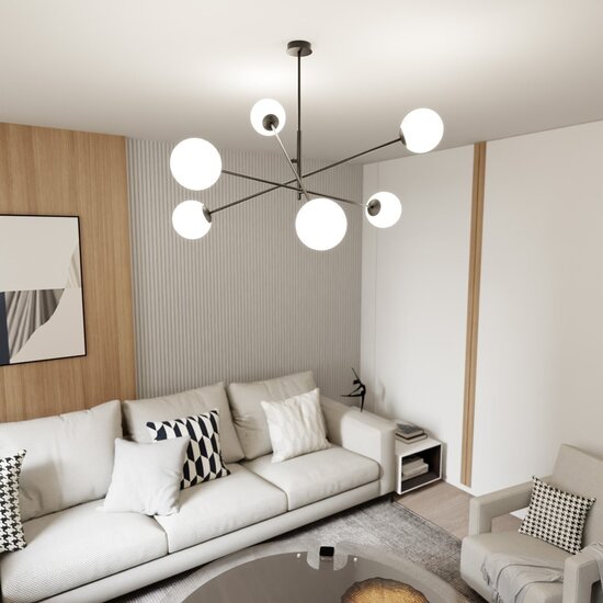 Emibig Emibig LINEAR 6 BLACK/OPAL - Modern pendant lamp for any space