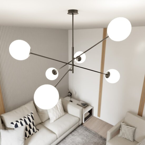Emibig Emibig LINEAR 6 BLACK/OPAL - Modern pendant lamp for any space