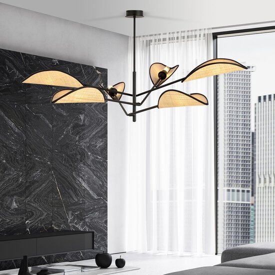 Emibig Emibig VENE 6 BLACK/RATTAN - Stylish ceiling lamp for any space