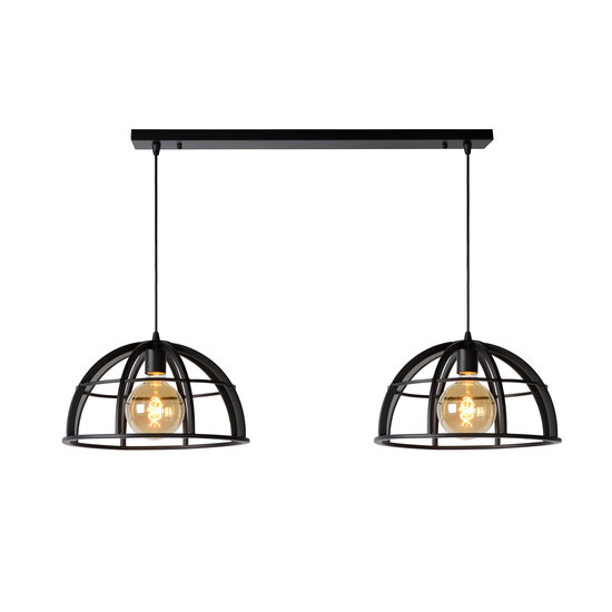 LUCIDE LUCIDE DIKRA - Lámpara Colgante - 2xE27 - Negra - Ideal para crear un ambiente acogedor