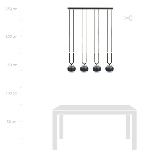Emibig Emibig Aarhus 4 lamp black and transparent glass E14 large hanging lamp 92 cm width - Ideal for creating a stylish ambiance in your home