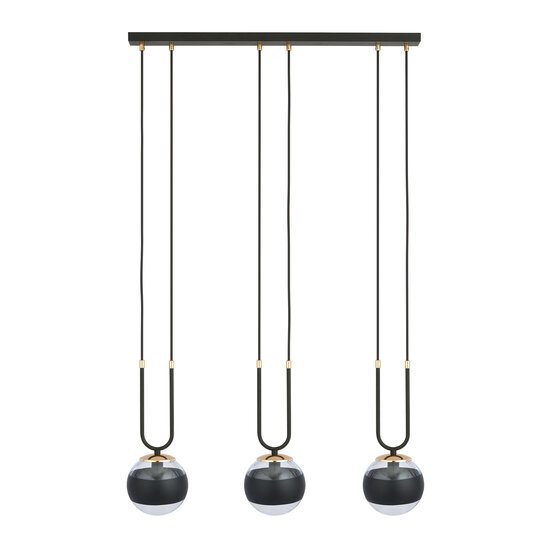 Emibig Emibig Aarhus 3 lamp zwart met gestreept glas E14 lange hanglamp 70 cm breedte - Perfecte verlichting voor elke ruimte