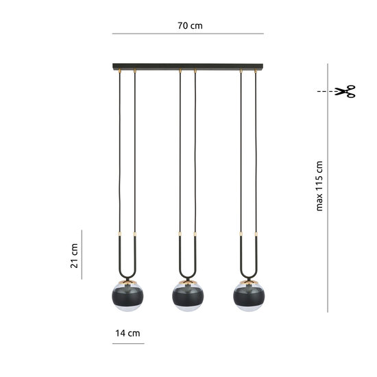 Emibig Emibig Aarhus 3 lámpara negra con vidrio rayado E14 lámpara colgante larga 70 cm de ancho - Iluminación ideal para cualquier espacio