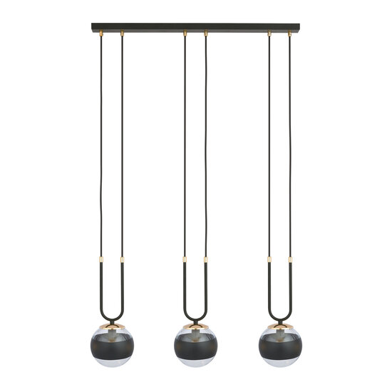 Emibig Emibig Aarhus 3 lamp zwart met gestreept glas E14 lange hanglamp 70 cm breedte - Perfecte verlichting voor elke ruimte