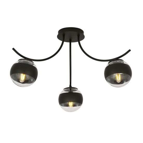 Emibig Emibig Copenhagen black ceiling lamp with 3 striped glass balls - Perfect lighting for any space