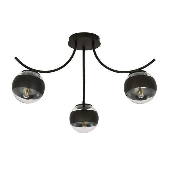 Emibig Emibig Lámpara de techo negra Copenhague con 3 bolas de vidrio rayadas - Iluminación perfecta para cualquier espacio