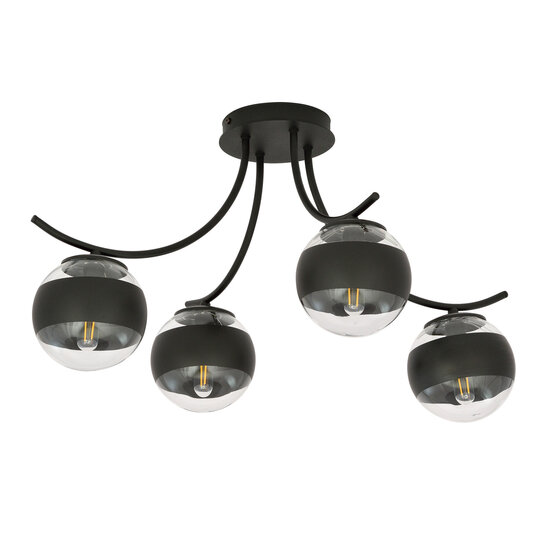 Emibig Emibig Copenhagen striped glass ceiling lamp black with 4 glass balls - Ideal lighting for any space