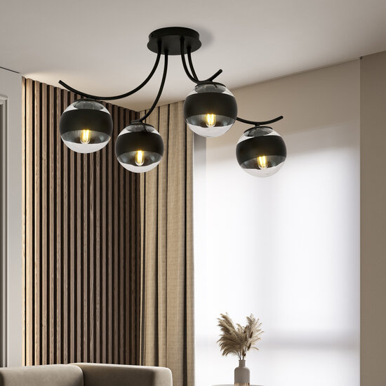 Emibig Emibig Lámpara de techo de vidrio rayado Copenhague negra con 4 bolas de vidrio - Iluminación ideal para cualquier espacio