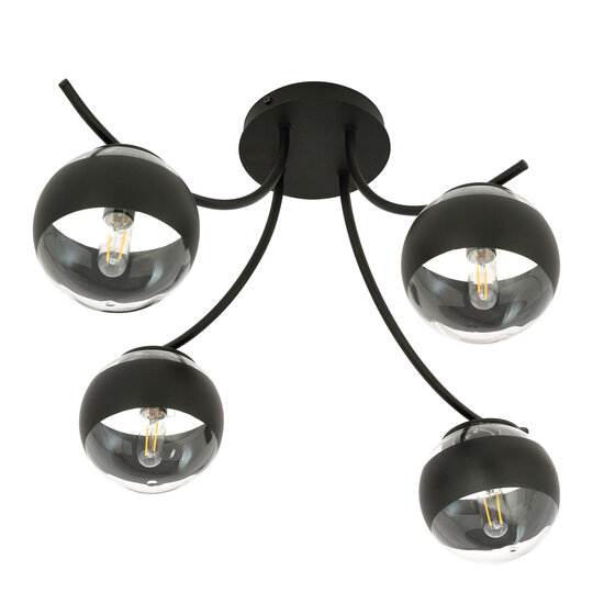 Emibig Emibig Lampe de plafond en verre rayé Copenhague noire avec 4 boules en verre - Éclairage idéal pour chaque espace