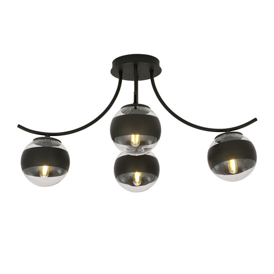 Emibig Emibig Kopenhagen gestreept glas plafondlamp zwart met 4 glazen bollen - Perfecte verlichting voor elke ruimte