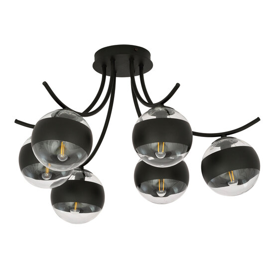 Emibig Emibig Copenhagen black 6 lamp ceiling lamp with striped bulbs glass E14 - Ideal lighting for any bedroom
