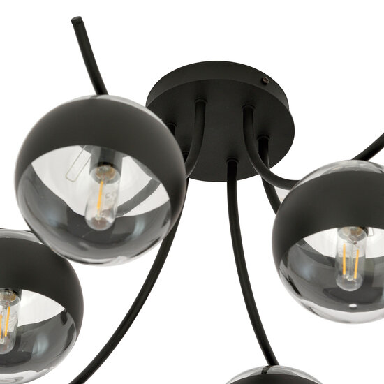 Emibig Emibig Kopenhagen zwarte 6 lamps plafonniere met gestreepte bollen glas E14 - Perfecte verlichting voor elke slaapkamer