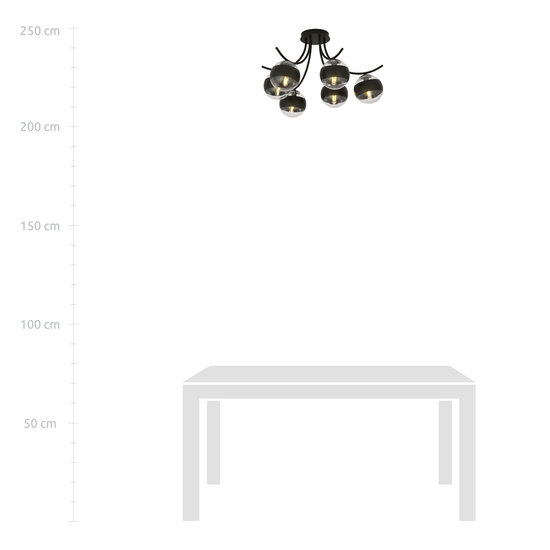 Emibig Emibig Kopenhagen zwarte 6 lamps plafonniere met gestreepte bollen glas E14 - Perfecte verlichting voor elke slaapkamer
