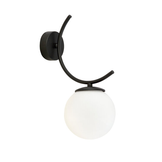 Emibig Emibig Kopenhagen wandlamp zwart met 1 witte bol glas E14 - Perfect voor strakke interieurs