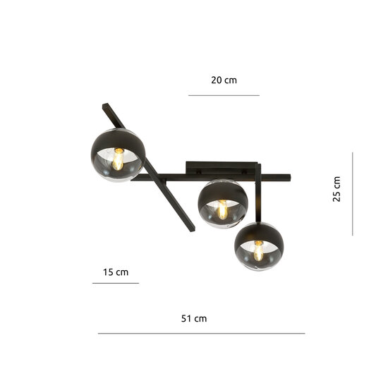 Emibig Emibig Mooie glas en metaal plafondlamp met 3 gestreepte bollen - Perfecte verlichting voor elke ruimte
