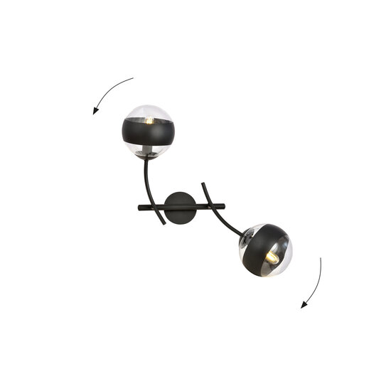 Emibig Emibig Wall lamp black with curved arms and glass striped balls E14 - Ideal for creating a cozy atmosphere in any room