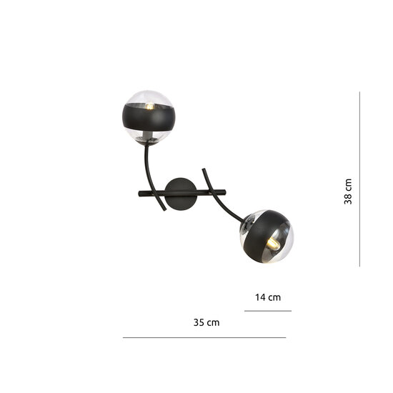 Emibig Emibig Wandlamp zwart met boog armen en glazen gestreepte bollen E14 - Perfect voor sfeervolle verlichting in elke ruimte