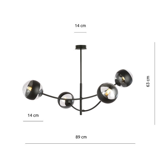 Emibig Emibig Zwarte hangende lamp met 4 gebogen armen en gestreepte bollen E14 - Perfect voor een stijlvolle verlichting in uw interieur