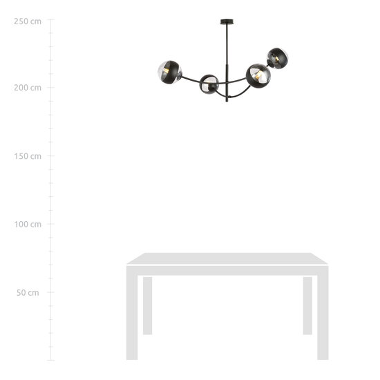 Emibig Emibig Zwarte hangende lamp met 4 gebogen armen en gestreepte bollen E14 - Perfect voor een stijlvolle verlichting in uw interieur