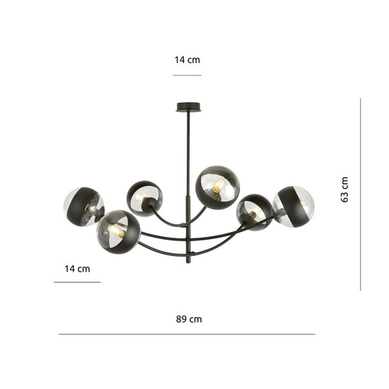 Emibig Emibig Pendelende verlichting met 6 gebogen armen zwart en gestreepte bollen E14 - Creëer een sfeervolle ambiance in uw ruimte