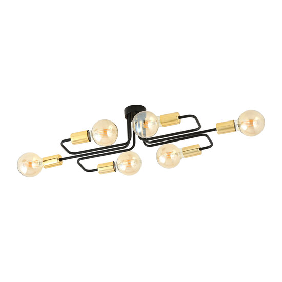 Emibig Emibig Narrow black ceiling lamp with 6 gold E27 connections - Ideal for stylish lighting in any space