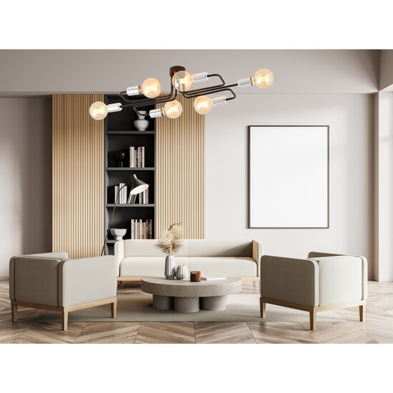 Emibig Emibig Narrow black ceiling lamp with 6 gold E27 connections - Ideal for stylish lighting in any space