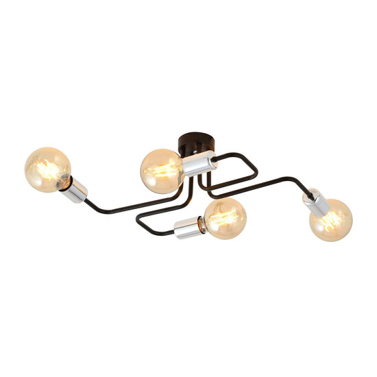 Emibig Emibig 4 lamps plafondarmatuur zwart met zilveren E27 connectoren - Perfect voor elke ruimte