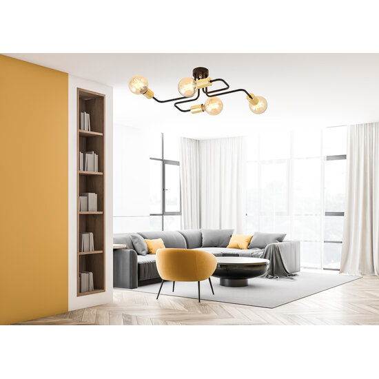 Emibig Emibig 4 lamps zwarte plafondlamp met gouden E27 aansluitingen - Stijlvolle verlichting voor elk interieur