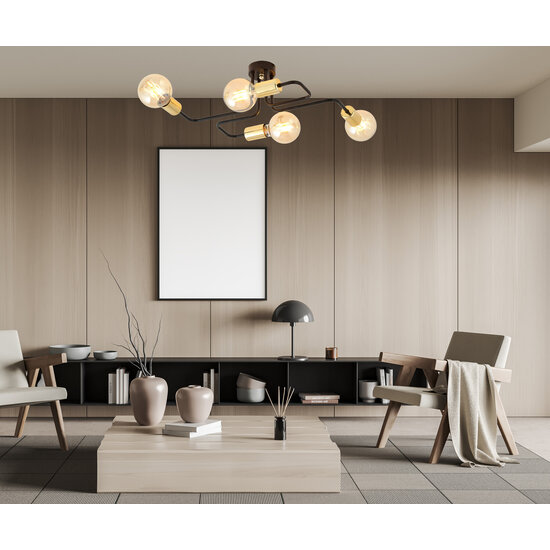 Emibig Emibig 4 lamps black ceiling lamp with golden E27 connections - Stylish lighting for any interior