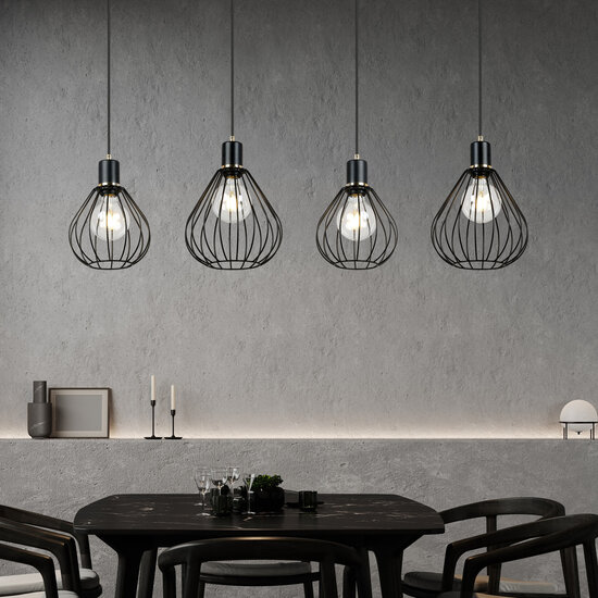 Emibig Emibig Hanglamp met 4 zwarte bollen metaal E27 - Perfecte sfeerverlichting voor elke ruimte