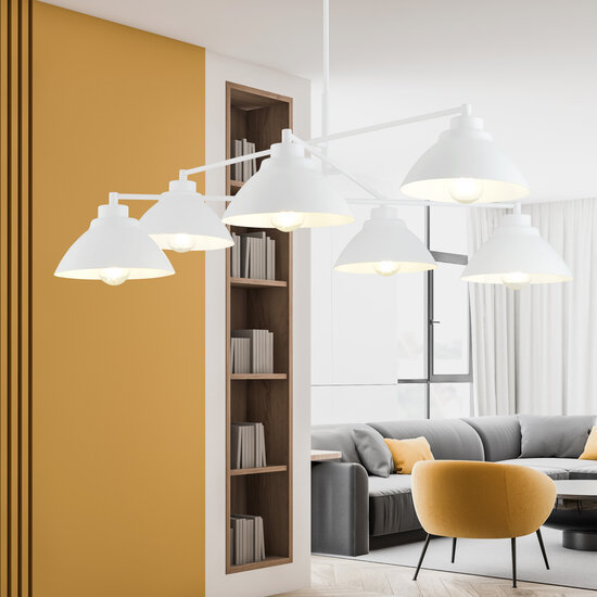 Emibig Emibig Lámpara colgante blanca de diseño con 6 pantallas cónicas E27 - Iluminación perfecta para cualquier espacio