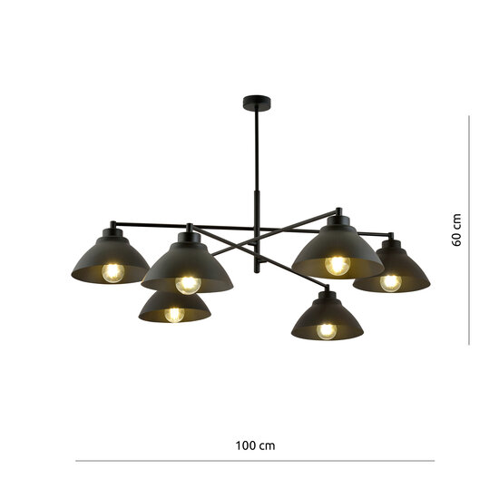Emibig Emibig Design hanging lamp black with 6 x E27 conical shades - Create a cozy ambiance in your space