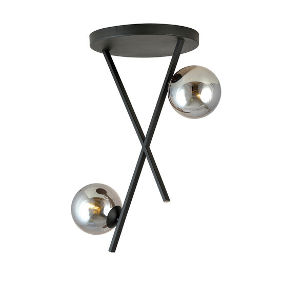 Emibig Emibig Lámpara de techo negra con varillas metálicas y 2 bolas de vidrio ahumado E14 - Ideal para crear una atmósfera elegante