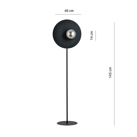 Emibig Emibig Zwarte vloerlamp afgewerkt met rookglas bol 14 cm E14 - Perfect voor een sfeervolle inrichting