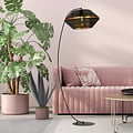 Emibig Emibig Mooie zwarte booglamp met gaatjes vloerlamp E27 zwart en goud - Perfect voor een stijlvolle inrichting