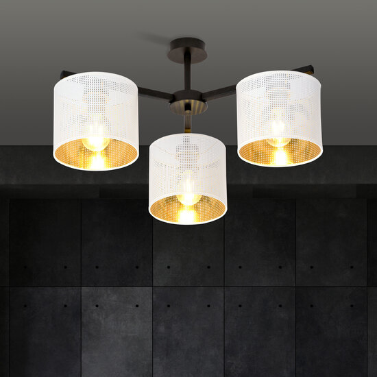 Emibig Emibig Gentofte lámpara de techo negra y blanca con 3 pantallas de metal E27 - Iluminación elegante para cualquier habitación
