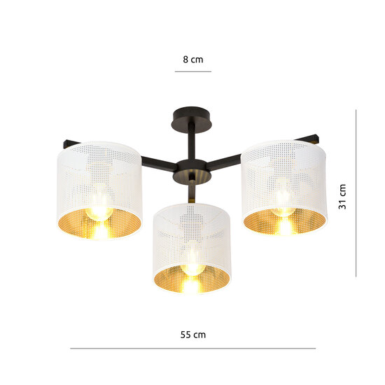 Emibig Emibig Gentofte lámpara de techo negra y blanca con 3 pantallas de metal E27 - Iluminación elegante para cualquier habitación