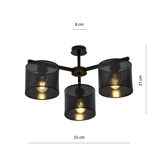 Emibig Emibig Gentofte zwarte plafondlamp met 3 metalen kappen E27 - Perfecte verlichting voor elke ruimte