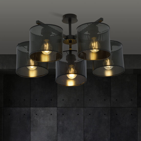 Emibig Emibig Gentofte grote plafondlamp zwart met 5 metalen kappen E27 - Perfecte verlichting voor elke ruimte