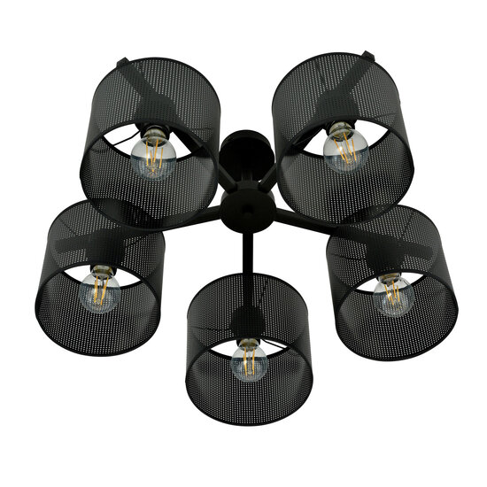 Emibig Emibig Gentofte grande lampe de plafond noire avec 5 abat-jours en métal E27 - Éclairage idéal pour votre espace de vie