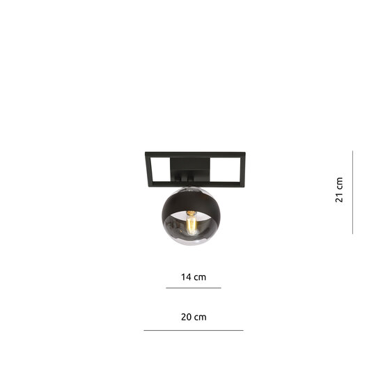 Emibig Emibig Roskilde pequeña lámpara de techo de diseño negro con bola de vidrio rayada E14 - Ideal para interiores elegantes