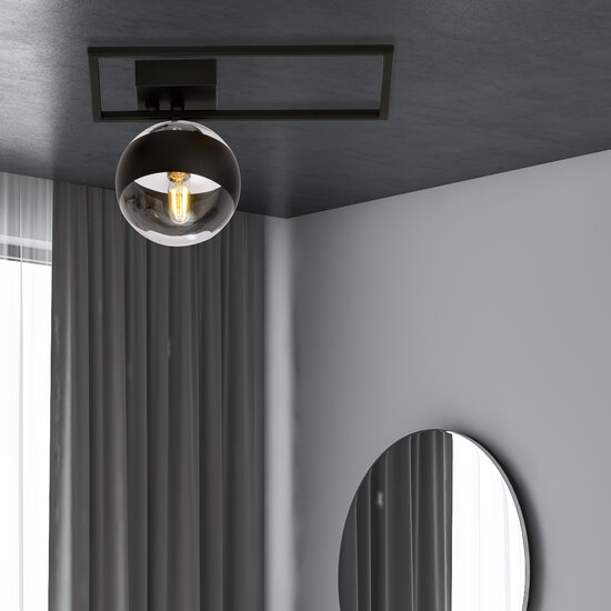 Emibig Emibig Roskilde plafondarmatuur zwart met gestreepte glazen bol E14 - Perfecte verlichting voor elke ruimte