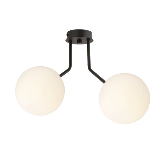 Emibig Emibig Kolding lámpara de techo negra con 2 bolas redondas de vidrio blanco para lámpara E14 - Ideal para añadir un toque moderno a cualquier habitación